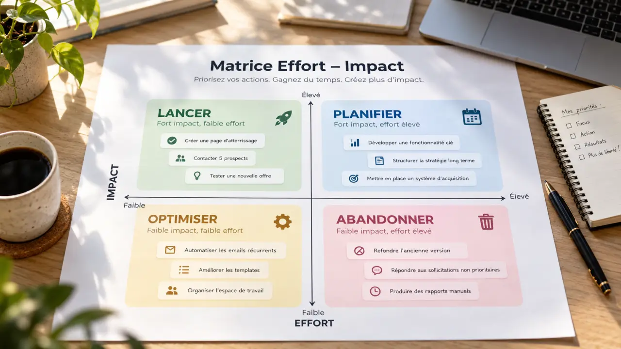 Matrice effort-impact : 4 quadrants pour décider quoi lancer, planifier ou abandonner