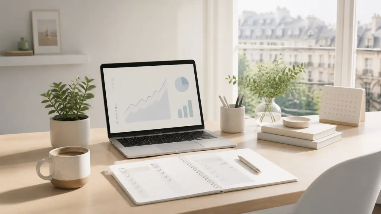Interface SaaS moderne en grille Bento, avec calendrier, tâches et indicateurs de productivité