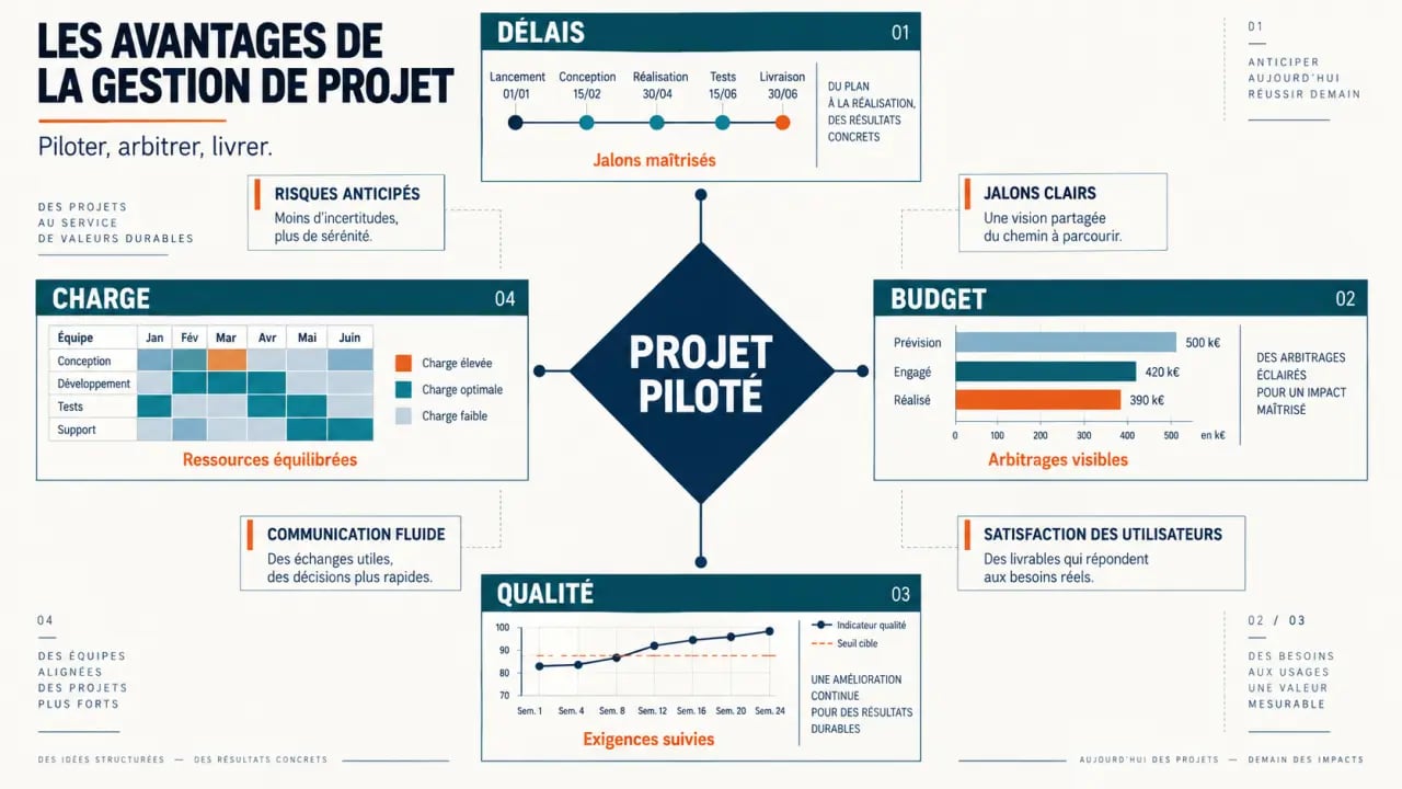 Infographie sur les avantages de la gestion de projet et ses indicateurs clés