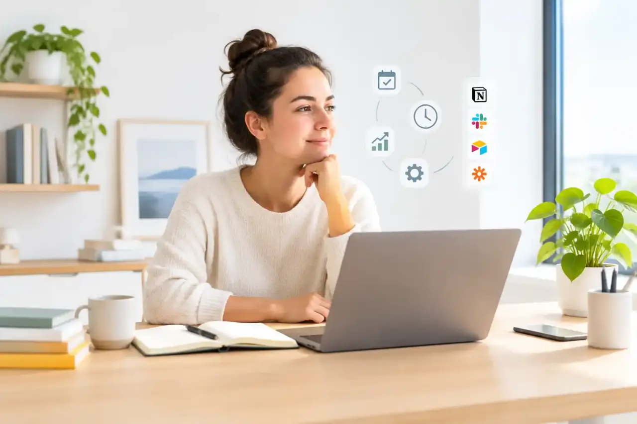 Bureau minimaliste et bien ordonné symbolisant la slow productivity