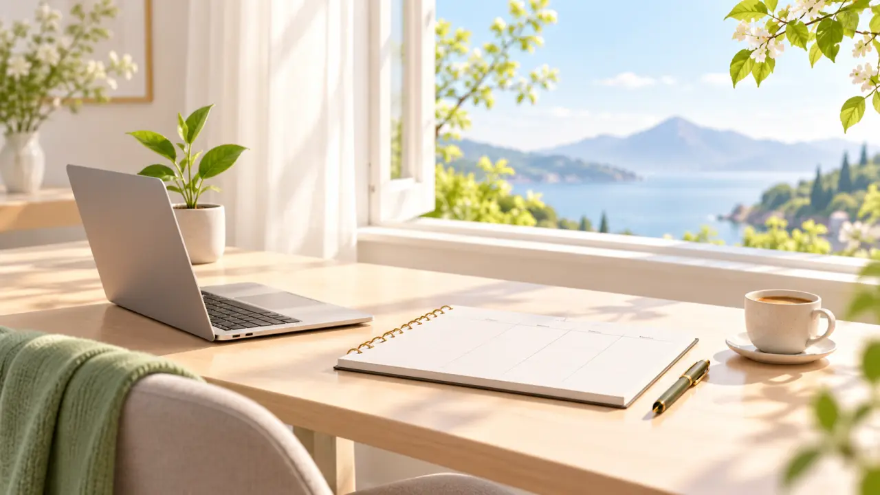 Bureau lumineux et agenda épuré pour organiser une activité de solopreneur
