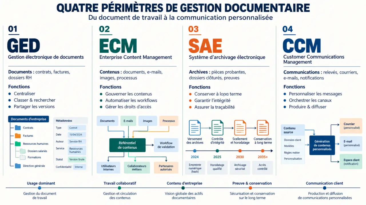 Infographie comparative des solutions de gestion documentaire GED ECM SAE et CCM