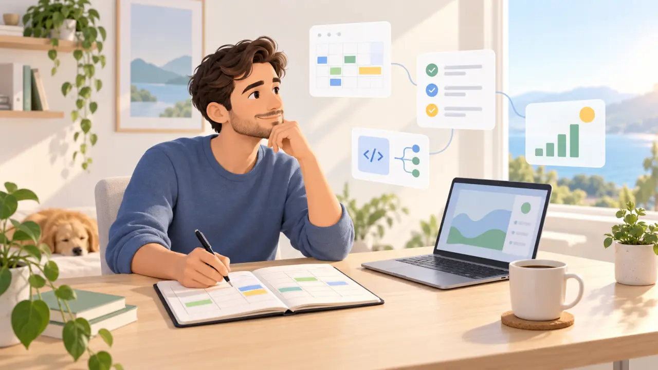 Bureau minimaliste avec un agenda ouvert pour planifier sa semaine