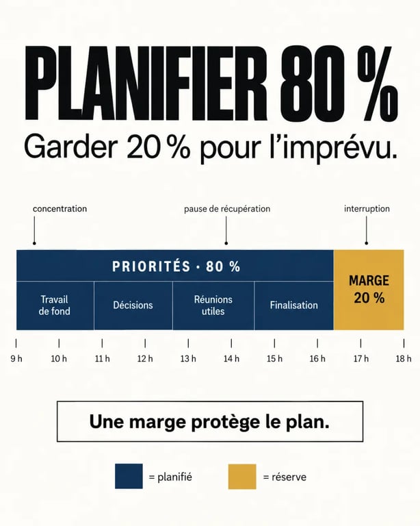 Infographie pour gagner en productivité grâce à 80 % de planification et 20 % de marge
